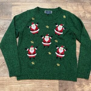 Karen Scott Women's Green Santa Stars Ugly‎ Christmas Sweater Size M